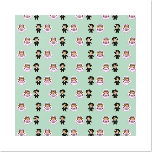 8-bit Bride and Groom Pattern Wall Art by saradaboru